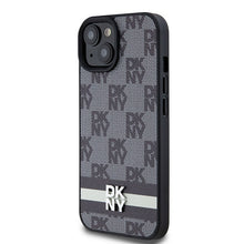 Заредете изображение във визуализатора на галерията – Original Case DKNY hardcase Leather Checkered Mono Pattern &amp; Printed Stripes DKHCP15SPCPTSSK for Iphone 15/14/13 black
