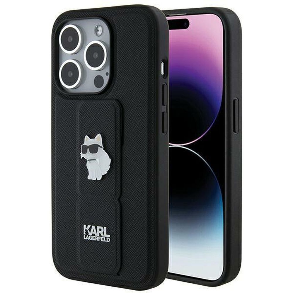 Оригинален гръб KARL LAGERFELD за IPHONE 14 Pro KLHCP14LGSACHPK (Gripstand Saffiano choupette PIN) черен