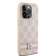 Заредете изображение във визуализатора на галерията – Original Case DKNY hardcase Leather Checkered Mono Pattern &amp; Printed Stripes DKHCP14LPCPTSSP for Iphone 14 Pro pink

