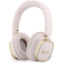 Заредете изображение във визуализатора на галерията – Wireless headphones Guess ENC Rectangle Metal Script pink
