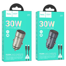 Заредете изображение във визуализатора на галерията – HOCO car charger Type C + cable Type C to Lightning PD QC 30W Z57 metal gray
