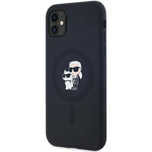Заредете изображение във визуализатора на галерията – Karl Lagerfeld Silicone Karl&amp;Choupette MagSafe case for iPhone 11 / Xr - black
