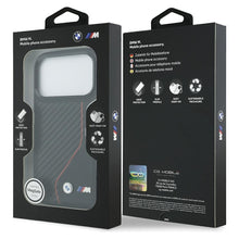 Заредете изображение във визуализатора на галерията – BMW case for IPHONE 17 Pro compatible with MagSafe BMHMP17L25PCCSCKR (PU Carbon Line &amp; Logo) red

