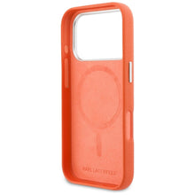 Заредете изображение във визуализатора на галерията – KARL LAGERFELD case for IPHONE 17 Pro Max compatible with MagSafe KLHMP17X6PFKCLO (PU FW W/ K&amp;C Head Pin) orange
