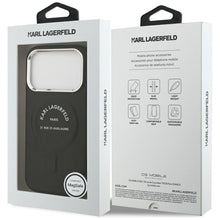 Заредете изображение във визуализатора на галерията – KARL LAGERFELD case for IPHONE 17 Pro compatible with MagSafe KLHMP17LPSKRSGEK (PU W/ Karl RSG Logo) black
