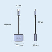 Заредете изображение във визуализатора на галерията – Ugreen audio adapter USB Type C (male) - USB Type C PD QC (female) + 3.5mm mini jack (female) gray (CM231)
