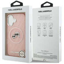 Заредете изображение във визуализатора на галерията – KARL LAGERFELD case for IPHONE 17 compatible with MagSafe KLHMP17SHMKBKCHOP (IML Glitter K&amp;C Heads Logo) pink
