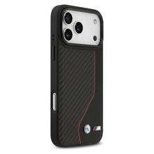 Заредете изображение във визуализатора на галерията – BMW case for IPHONE 17 Pro Max compatible with MagSafe BMHMP17X25PCCSCKR (PU Carbon Line &amp; Logo) red

