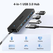 Заредете изображение във визуализатора на галерията – Ugreen CM219 HUB with 4 USB-A 3.0 ports and USB-A 3.0 cable - black
