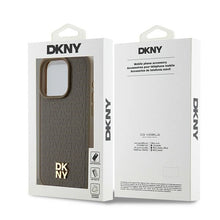 Заредете изображение във визуализатора на галерията – DKNY Leather Pattern Metal Logo MagSafe case for iPhone 14 Pro Max - brown
