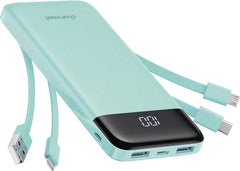 Powerbank 5V 3A 10000 mAh with built-in cables USB A / USB C / Lightning / Micro USB Charmast W1148 green