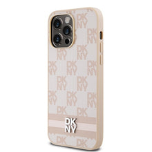Заредете изображение във визуализатора на галерията – Original Case DKNY hardcase Leather Checkered Mono Pattern &amp; Printed Stripes DKHCP14XPCPTSSP for Iphone 14 Pro Max pink
