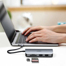 Заредете изображение във визуализатора на галерията – Ugreen CM179 9in1 USB-C - 3x USB-A 3.0 / HDMI / VGA / RJ45 / TF / SD card reader / USB-C adapter - gray
