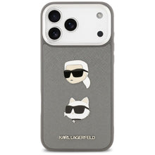 Заредете изображение във визуализатора на галерията – KARL LAGERFELD case for IPHONE 17 Pro Max KLHCP17XPSFDHPOG (FW Grained PU W/ K&amp;C Heads Pin &amp; Logo) gray
