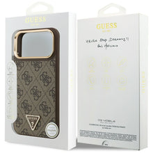 Заредете изображение във визуализатора на галерията – GUESS case for IPHONE 17 Pro Max compatible with MagSafe GUHMP17XP4GTDGMW (4G PU W/ Triangle Logo) gold brown
