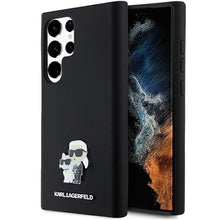 Заредете изображение във визуализатора на галерията – Original Pouch KARL LAGERFELD  hardcase Silicone Karl&amp;Choupette Metal Pin KLHCS24LSMHKCNPK for Samsung Galaxy S24 Ultra black
