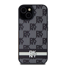 Заредете изображение във визуализатора на галерията – Original Case DKNY hardcase Leather Checkered Mono Pattern &amp; Printed Stripes DKHCP15SPCPTSSK for Iphone 15/14/13 black
