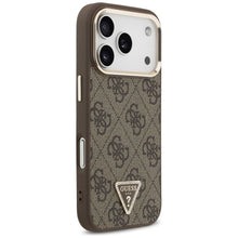 Заредете изображение във визуализатора на галерията – GUESS case for IPHONE 17 Pro compatible with MagSafe GUHMP17LP4GTDGMW (4G PU W/ Triangle Logo) gold brown

