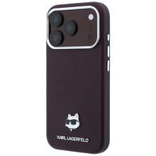 Заредете изображение във визуализатора на галерията – KARL LAGERFELD case for IPHONE 18 Pro/ 17 Pro compatible with MagSafe (Grained Choupette Head Metal) burgundy

