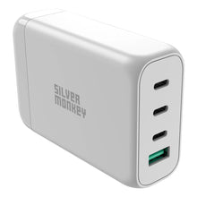 Заредете изображение във визуализатора на галерията – Silver Monkey SMA152 130W 3xUSB-C PD USB-A QC 3.0 GaN Charger with Detachable Power Cable - White
