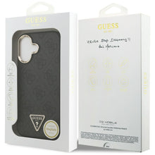 Заредете изображение във визуализатора на галерията – GUESS case for IPHONE 17 compatible with MagSafe GUHMP17SP4GTDGMK (4G PU W/ Triangle Logo) gold black
