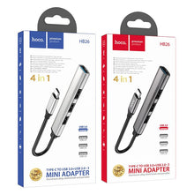 Заредете изображение във визуализатора на галерията – Adapter HUB 4w1 (USB 3.0+USB 2.0 x 3) USB-A Hoco HB26 szary
