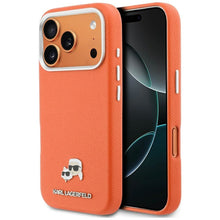 Заредете изображение във визуализатора на галерията – KARL LAGERFELD case for IPHONE 17 Pro Max compatible with MagSafe KLHMP17X6PFKCLO (PU FW W/ K&amp;C Head Pin) orange
