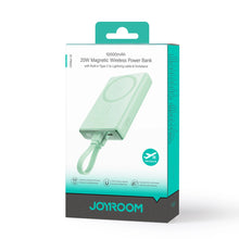 Заредете изображение във визуализатора на галерията – Powerbank Joyroom JR-PBM01 magnetic 10000mAh 20W with stand + Lightning cable - USB-C - green
