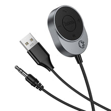 Заредете изображение във визуализатора на галерията – Wireless car receiver Hoco AUX Bluetooth with cable Jack 3,5 mm E150 metal gray
