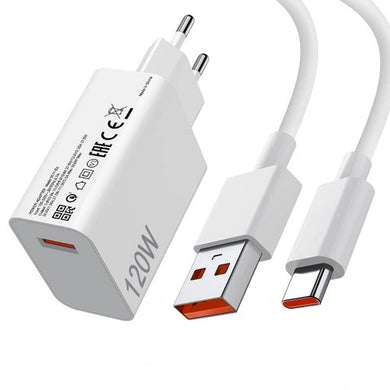 XIAOMI original charger USB A QC3.0 3A 120W MDY-16-EN + data cable USB A to Type C 6A 1m white bulk