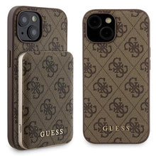 Заредете изображение във визуализатора на галерията – Guess 4G Metal Logo case set for iPhone 15 + 5000mAh MagSafe power bank - brown
