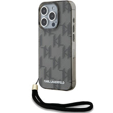 Заредете изображение във визуализатора на галерията – Karl Lagerfeld IML Mono KL Pattern &amp; Cord case for iPhone 15 Pro - black
