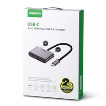 Заредете изображение във визуализатора на галерията – Ugreen CM162 50505 USB-C - HDMI / VGA / USB-A 3.0 / USB-C PD adapter - gray
