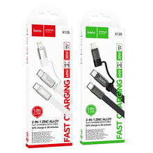 Заредете изображение във визуализатора на галерията – Flat Cable USB C to USB C/iP 2in1 Hoco 3A 60W 1 m X125 black
