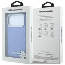 Заредете изображение във визуализатора на галерията – KARL LAGERFELD case for IPHONE 18 Pro Max/17 Pro max compatible with MagSafe (Mono Resin Logo) light blue
