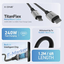 Заредете изображение във визуализатора на галерията – X-ONE TitanFlex data cable - type C to C - 5A max 240W 1,2 m black
