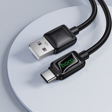 Заредете изображение във визуализатора на галерията – Cable with LCD USB A to USB C Hoco 3A 1,2 m U146 black

