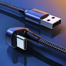 Заредете изображение във визуализатора на галерията – Ugreen nylon angled cable USB - USB Type C cable 2 m 3 A 18 W Quick Charge AFC FCP for gamers gray (70315)
