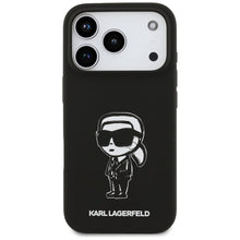 Заредете изображение във визуализатора на галерията – KARL LAGERFELD case for IPHONE 17 Pro compatible with MagSafe KLHMP17LSKIGROK (Silicone W/ KL Sketch &amp; Logo) black
