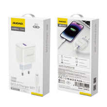 Заредете изображение във визуализатора на галерията – Dudao A20EU USB-A 18W wall charger - white + USB-A - Lightning cable

