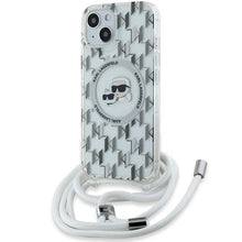 Заредете изображение във визуализатора на галерията – Karl Lagerfeld IML Crossbody Monogram Karl &amp; Choupette Head MagSafe Case for iPhone 15 / 14 / 13 - Transparent
