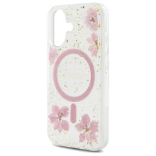 Заредете изображение във визуализатора на галерията – GUESS case for IPHONE 16 compatible with MagSafe GUHMP16SRBFGFGMP (Resin Flowers and Glitter) pink
