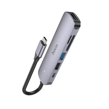 Заредете изображение във визуализатора на галерията – Adapter HUB 6in1 (HDTV+USB 3.0+USB 2.0+SD+TF+PD) USB-C Hoco HB28 black
