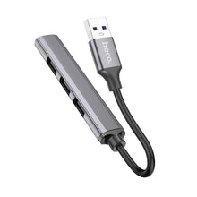 Заредете изображение във визуализатора на галерията – Adapter HUB 4in1 (USB 3.0+USB 2.0 x 3) USB-A Hoco HB26 szary
