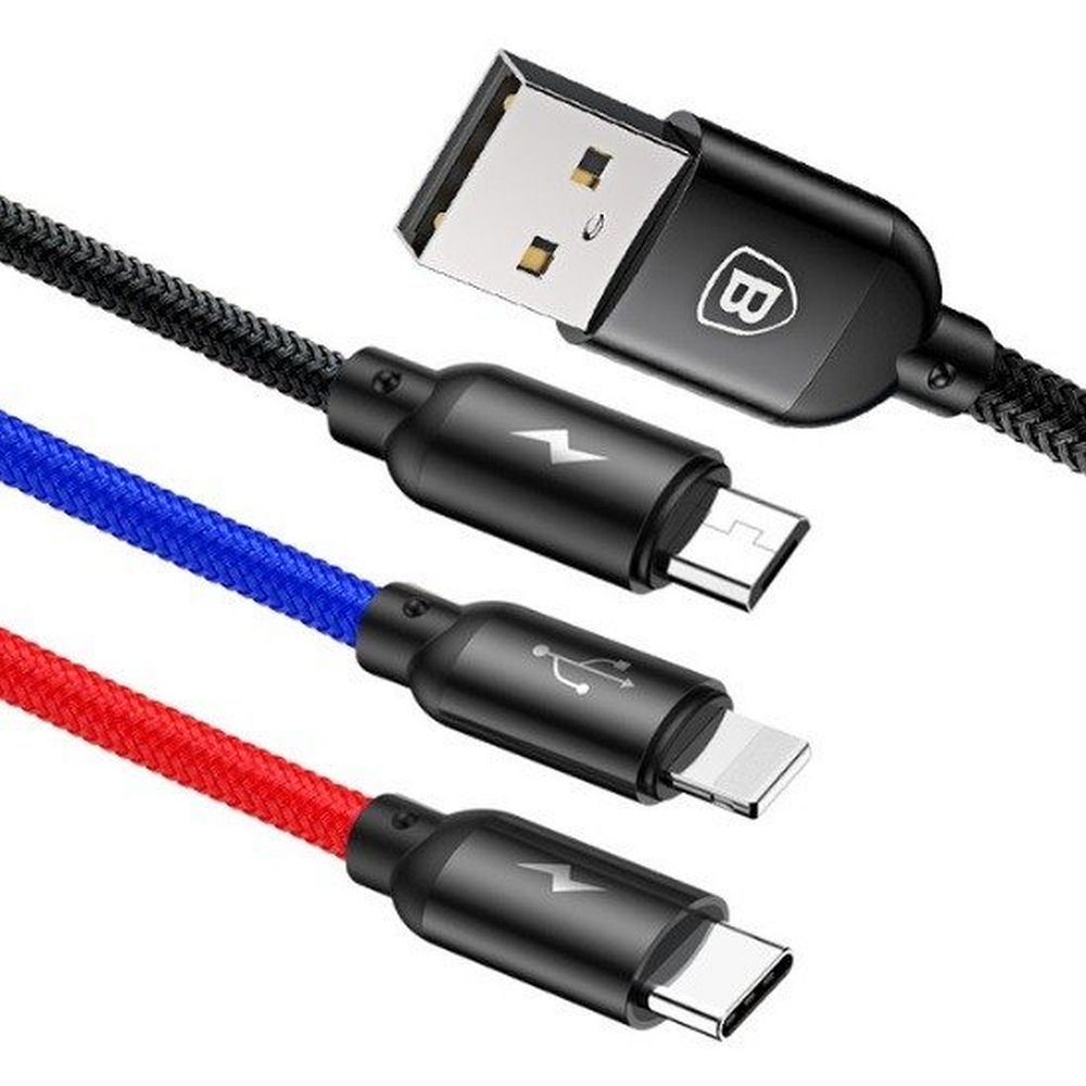 BASEUS кабел 3в1 Typ C към Micro USB / Lightning / Type C 20W CAMLT-SC01 1,5 м черен