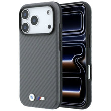 Заредете изображение във визуализатора на галерията – BMW case for IPHONE 18 Pro/17 Pro compatible with MagSafe (Carbon Metal Logo) grey 
