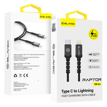 Заредете изображение във визуализатора на галерията – Blavec Cable Raptor braided - Type C to Lightning - PD 20W 2,4A 1 metre (CRA-CL24BG10) black-grey
