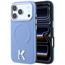 Заредете изображение във визуализатора на галерията – KARL LAGERFELD case for IPHONE 18 Pro/17 Pro compatible with MagSafe (Grained Embossed Ring &amp; Kameo Logo) light blue

