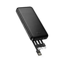 Заредете изображение във визуализатора на галерията – Powerbank Hoco 10000 mAh 2A with four built-in cables USB A + USB C+ Lightning + Micro USB J163 black
