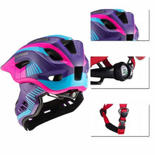 Заредете изображение във визуализатора на галерията – Rockbros TT-32SBPP-S children's bicycle helmet with detachable chinbar, size S - purple-pink
